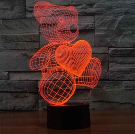 3D LED lámpa - Maci szívvel