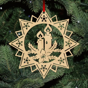 Fa karácsonyfadísz – Csillag gyertyával