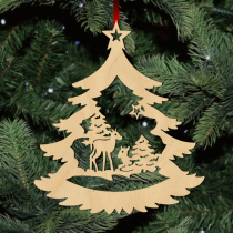 Fa karácsonyfadísz – Fenyőfa őzikékkel